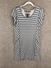T By Talbots Striped Pullover Shift Dress Womens L Black White Pockets Stretch