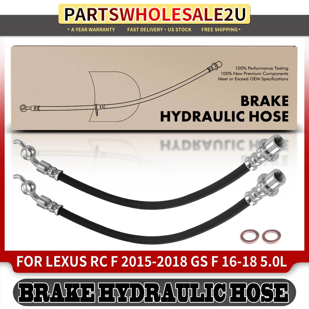 2x Rear Brake Hydraulic Hose for Lexus RC F 15 18 GS F 16 18 V8