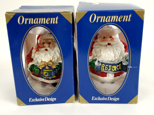 2 Christmas Holiday Roly Poly Santa Ornament Rejoice Hope- New in Box - Picture 1 of 10