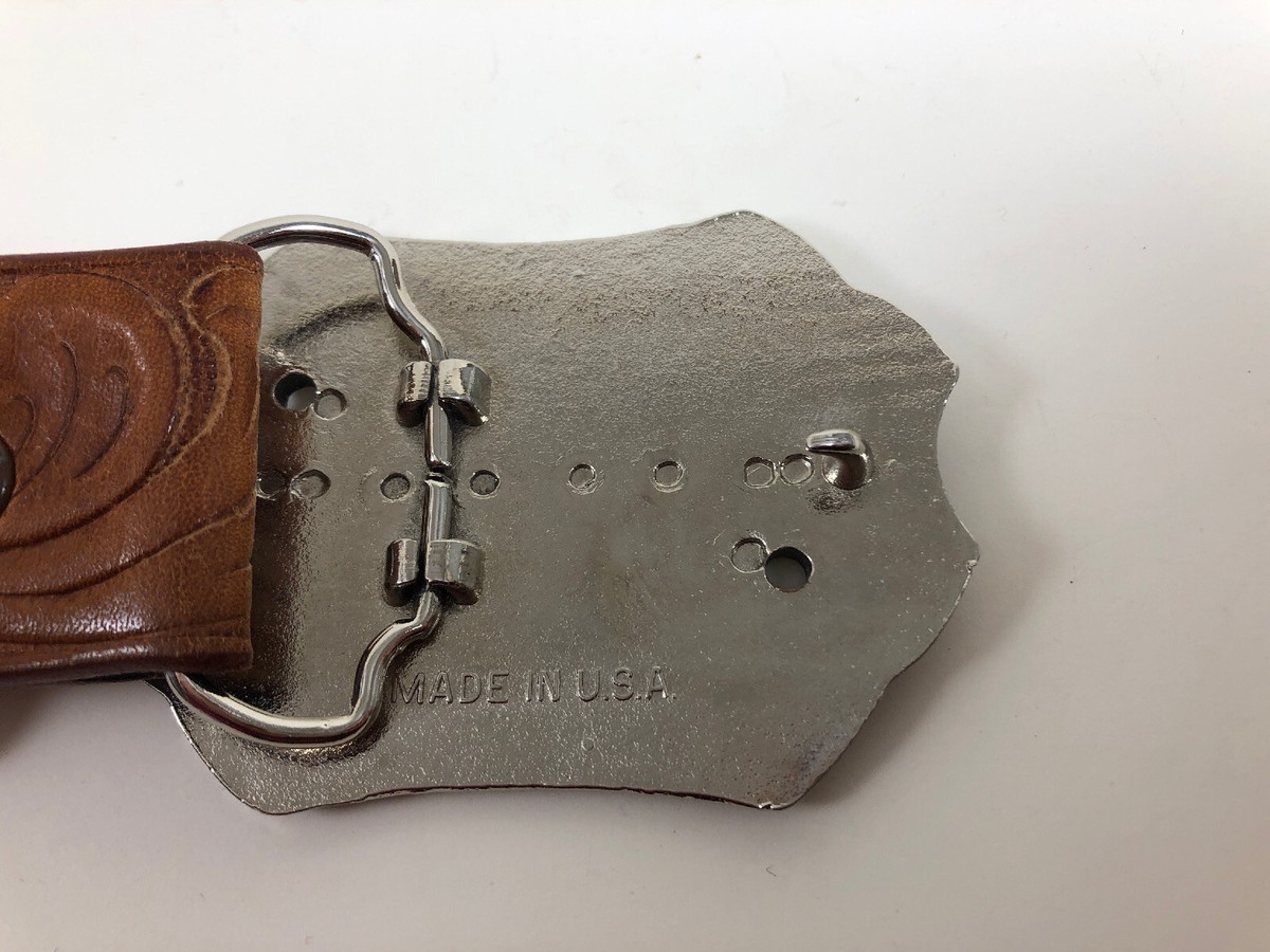 Brown Tooled Leather Belt Men's Sz 36? 1.5