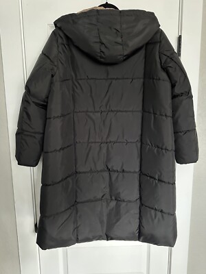 Zara Black/ Brown Hooded Reversible Long Puffer Winter Coat Women