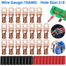 40 pcs 1/0 AWG Gauge Copper Lugs w/RED BLACK Heat Shrink Ring Terminals Set