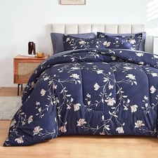 AIKASY Bed in a Bag Queen Comforter Set，7 Pieces Floral Comforter Set Bedding...