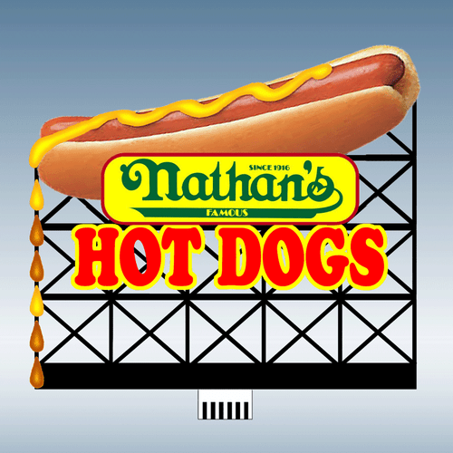 NATHAN'S HOT DOGS  ANIMATED NEON BILLBOARD SIGN BY MILLER ENG-O-SCALE-SUPER BUY!