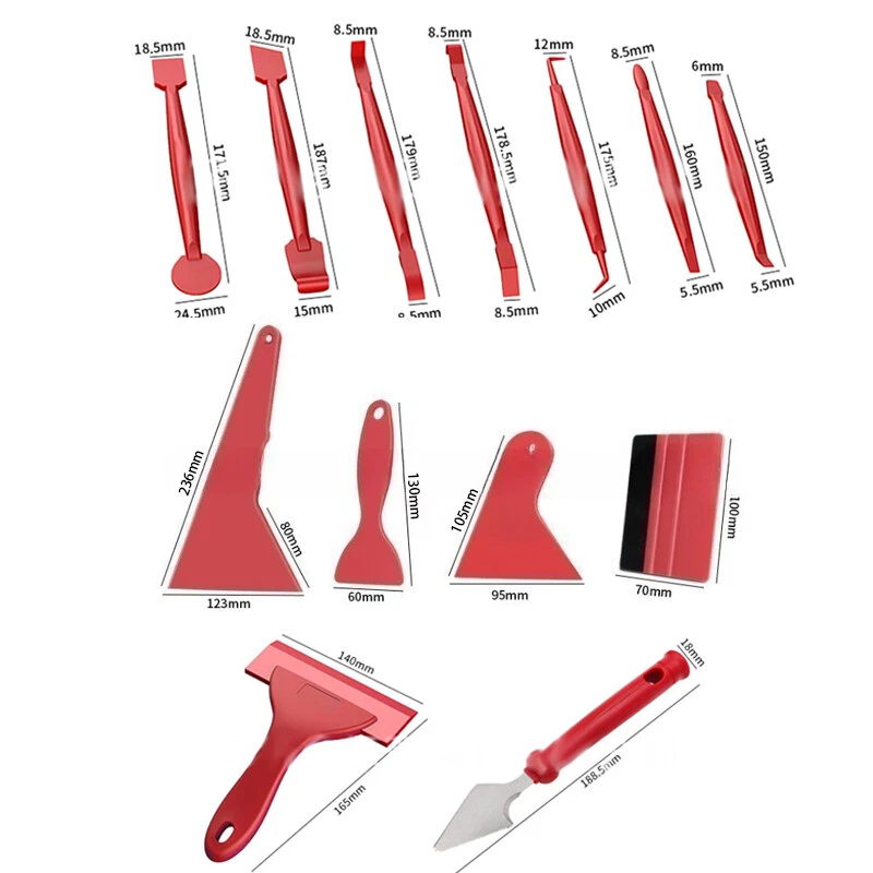 13Pcs Window Tint Tools Kit Car Film Tinting Scraper squeegee Installation Red - Image 2 of 4