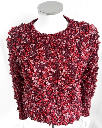 TOPSHOP RED HAND CROCHET KNIT MULTI STITCH PEBBLE BOBBLES POMPOMS JUMPER SWEATER - Picture 13 of 24