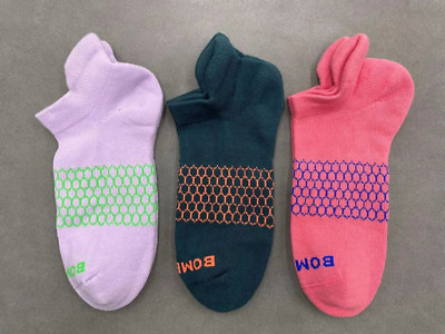 Bombas 3 pairs Women's Solid Ankle socks - Size M Pink Dark green red