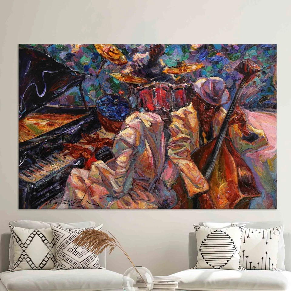 Lienzo abstracto de arte de jazz africano, pintura de club de jazz, impresión en lienzo de póster de jazz Foto 3 de 4