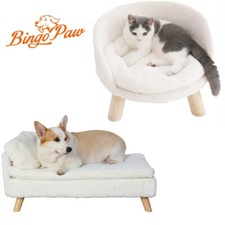 Elevated Pet Sofa Dog Cat Sleeping Bed Low Back Lounging with Removable Cushion