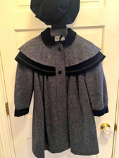 Rothschild Children' Gray/Black Wool Mid-Length Overcoat Lined Bow Collar Button