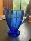 Vintage Hazel Atlas Footed Creamer Newport Hairpin Cobalt Blue Glass