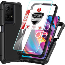 Case for TCL K32 5G K33 5G 3 in 1 with Screen Protector Dual Layer Cover Black