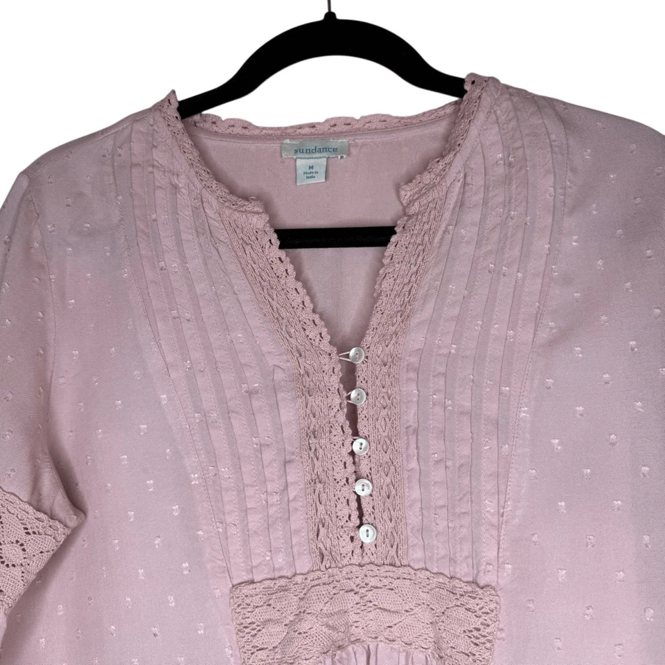 Top túnica Sundance Dusty Pink Spirit Lake con encaje y pintucks talla M boho Foto 3 de 4