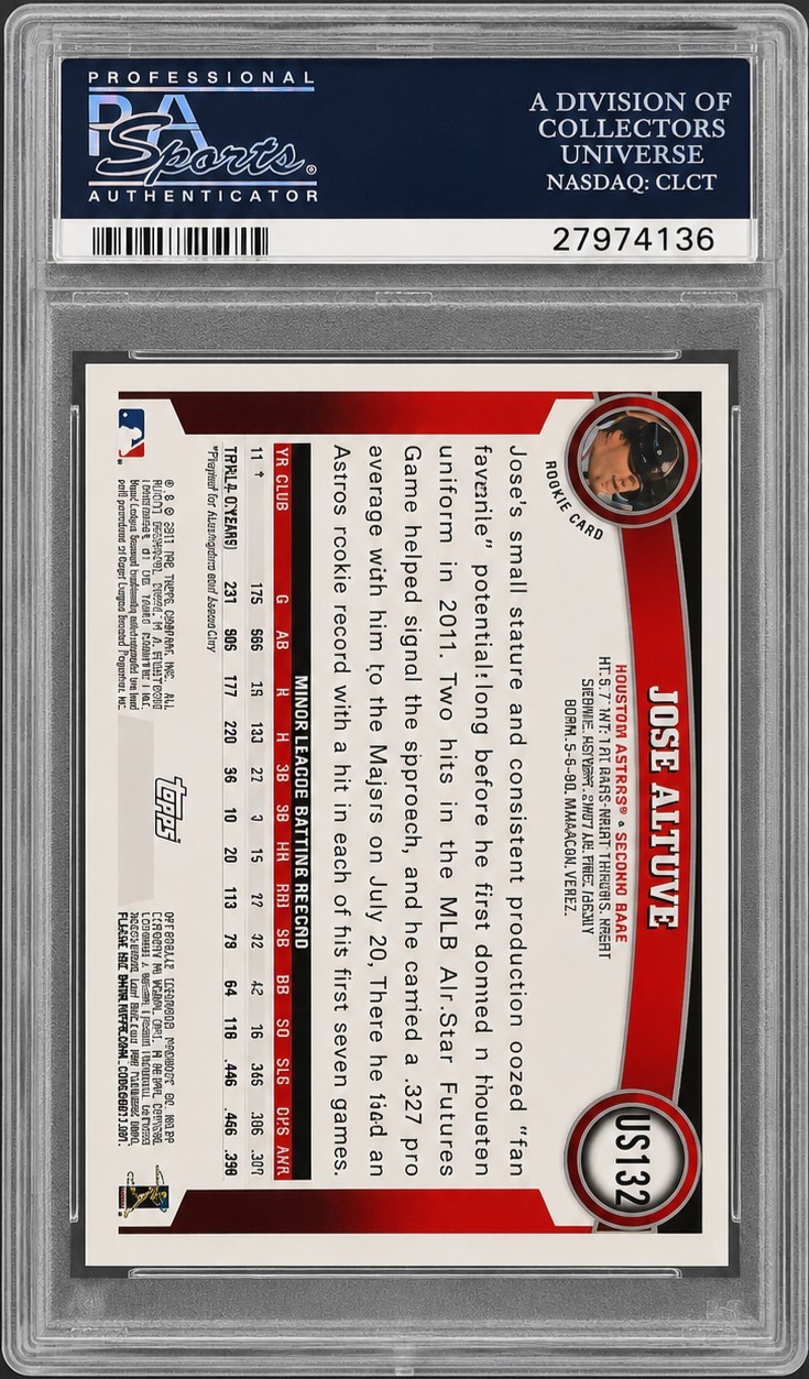 2011 Topps Update Jose Altuve RC #US132 PSA 10 Gem Mint Astros Rookie view 2
