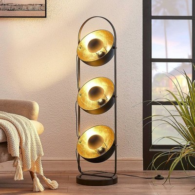 Lindby Stehlampe schwarz gold, Bodenlampe Stehleuchte 120 cm, Standleuchte Dekol