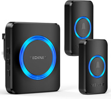 TECKNET Wireless Doorbell with 2 Push Buttons, Cordless IP65 Waterproof Door Bel