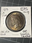 1923 Peace Dollar Uncirculated Unique Textile Toning Scratched Reverse