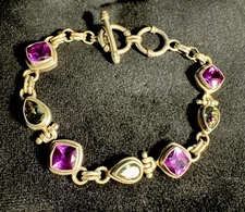 Sarda Rainbow & Purple Amethyst Sterling Silver Toggle Bracelet