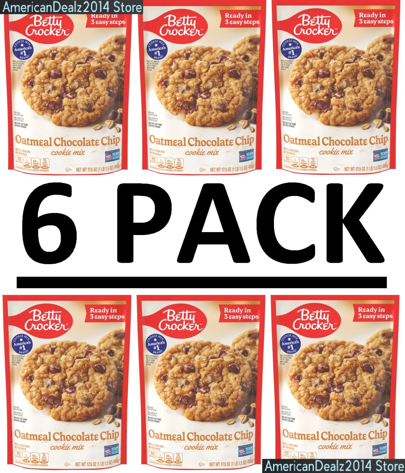 6 PACK - Betty Crocker Oatmeal Chocolate Chip Cookie Mix 17.5 oz (Total 105 oz)
