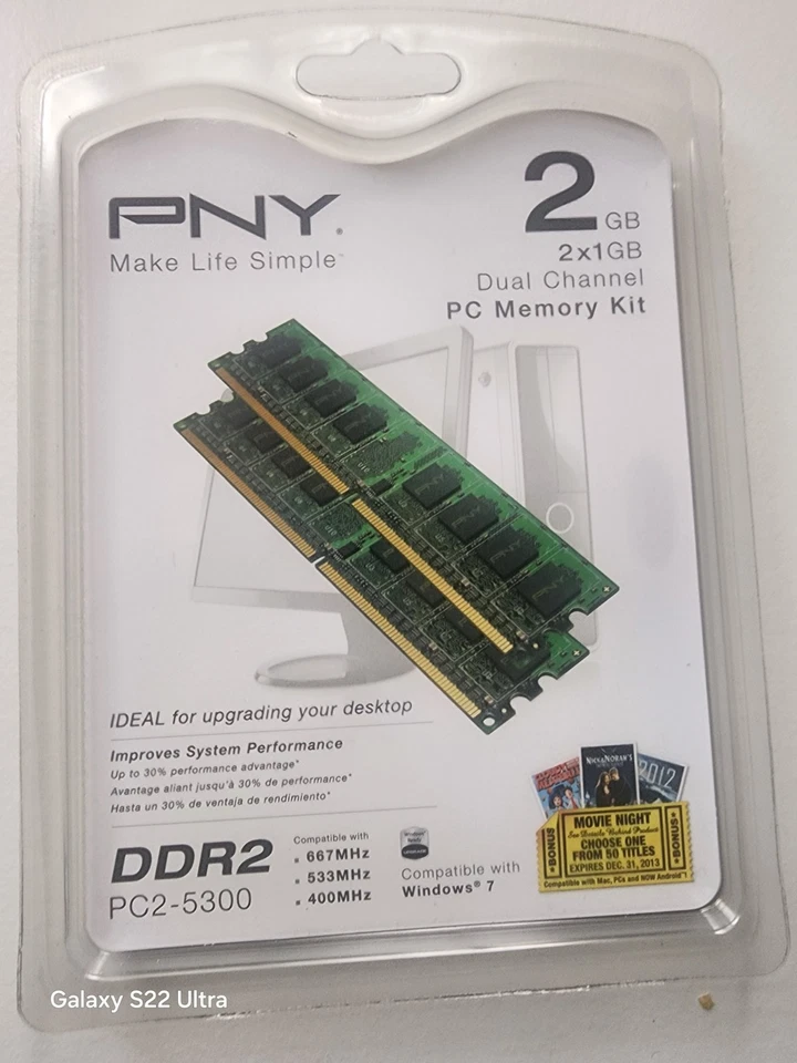 PNY 2GB (2x1GB) PC2-5300 667MHz DDR2 Desktop DIMMs Memory MD2048KD2-667 NEW - Image 3 of 4