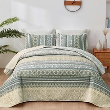 WONGS BEDDING Boho Quilt Set King Size Beige, 3 King 104"x90" , Beige-2