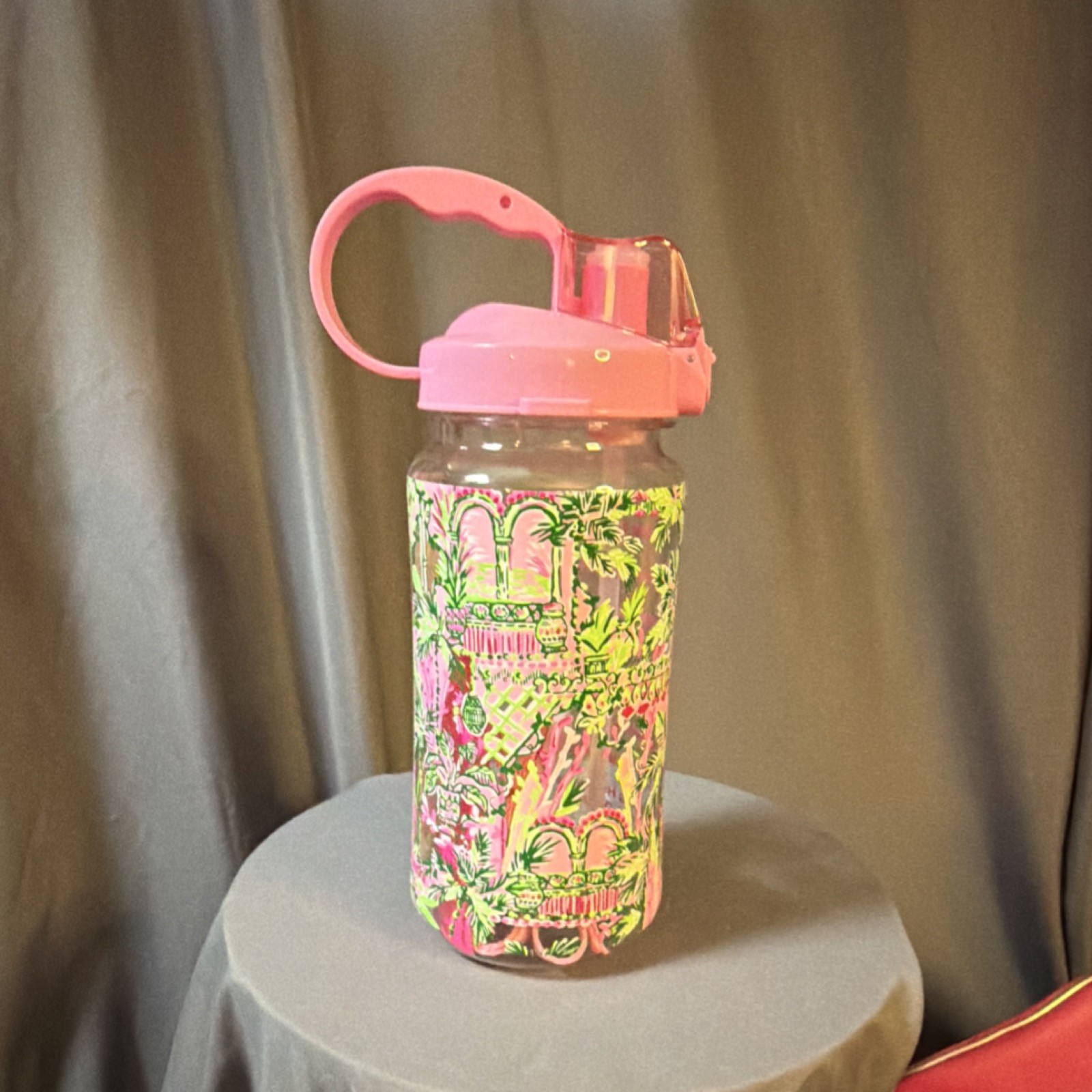 Pink Clear Floral Flip Lock Straw Lid Handle