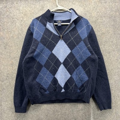 Brooks Brothers 346 Sweater Mens XL Blue Wool Argyle 1/4 Zip Mock
