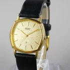 SEIKO Vintage 1981 5931-5350 Men's Watch Gold 30mm New Battery New Leather Band