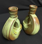 Frankoma Prairie Green 305 Candle Holders Pair Vintage
