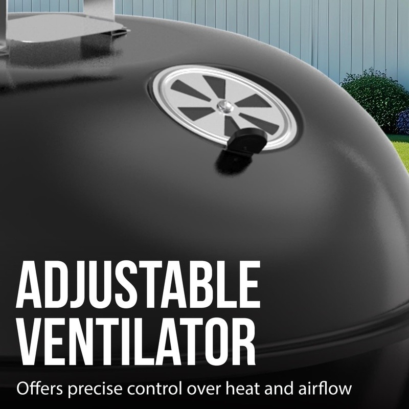 22.5in Charcoal Kettle Grill Outdoor Cooking Ash Catcher Heat Gauge Storage Rack