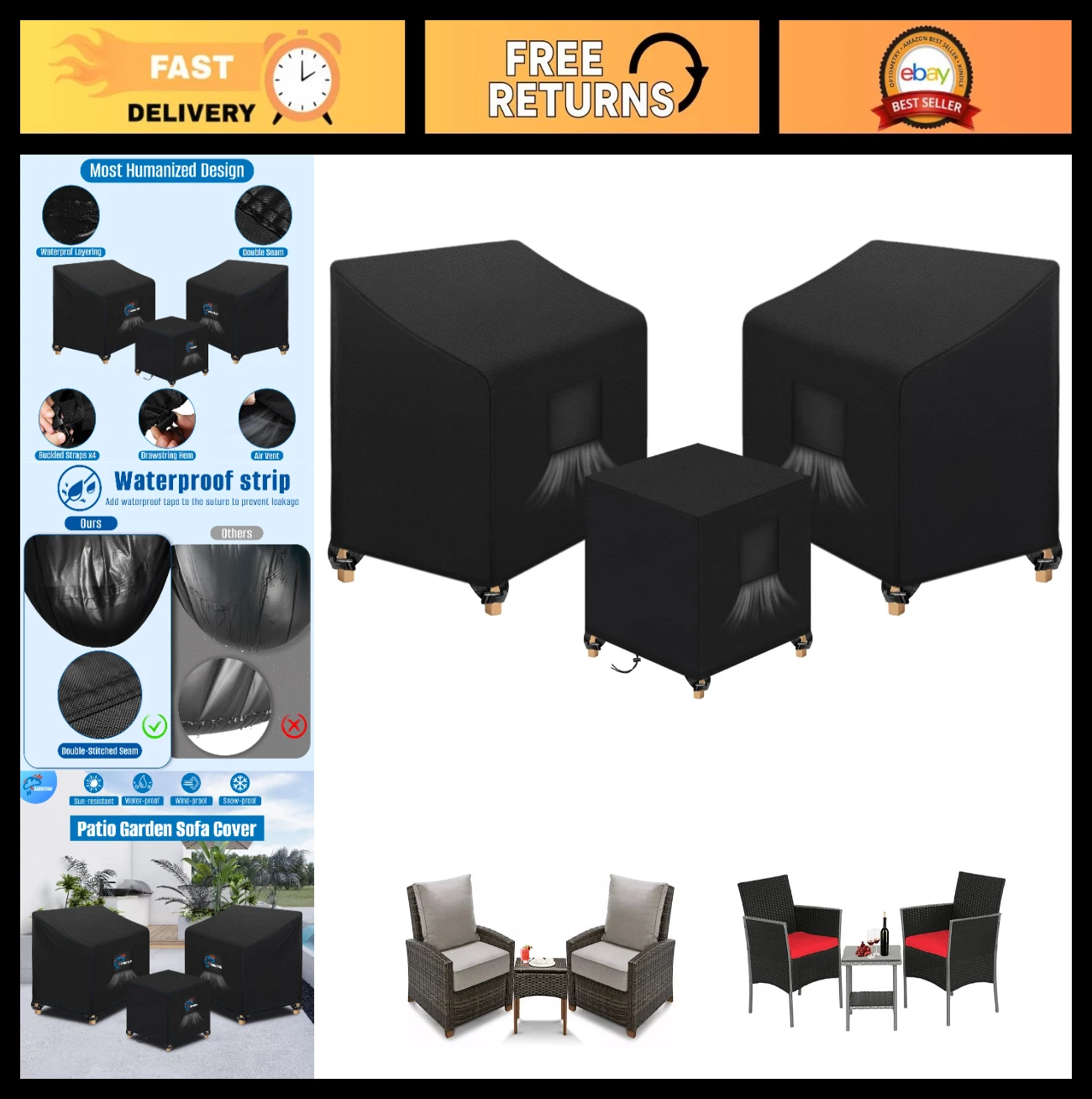 3 Piece Outdoor Patio Furniture Cover Set - Durable 210D Water Resistant Fabric,
Opens in a new wind