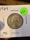 1964 Washington Quarter 25C Silver 0.900 Business Strike Philadelphia KM#164
