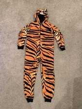 Nick Nora Tiger Stripe One Piece Pajamas With Hood Size M Pockets Costume Zip