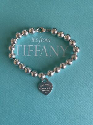 Authentic Tiffany Co Sterling Silver RTT Heart Tag Bead Bracelet