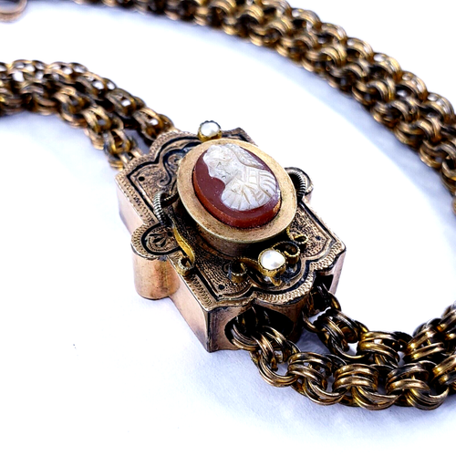 VERY RARE Antique Gold Filled Pocket Watch Chain Cameo Necklace Watch Omega IWC - Picture 7 of 15