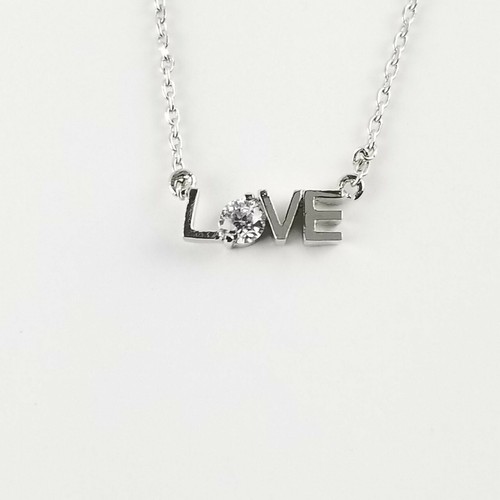 Collar Colgante Plata Amor Estrás 15""-17"" Cadena Ajustable Delgado - Imagen 2 de 3