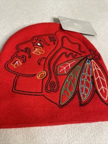 Chicago Blackhawks Reebok Beanie großes Logo NHL rot nie getragen mit Etikett Face Off - Bild 3 von 8