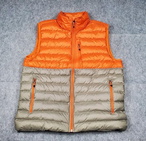 Marmot Men's Highlander Puffer Down Vest Size Large Tangelo Orange/Grey NEW - 第 1/12 張圖片