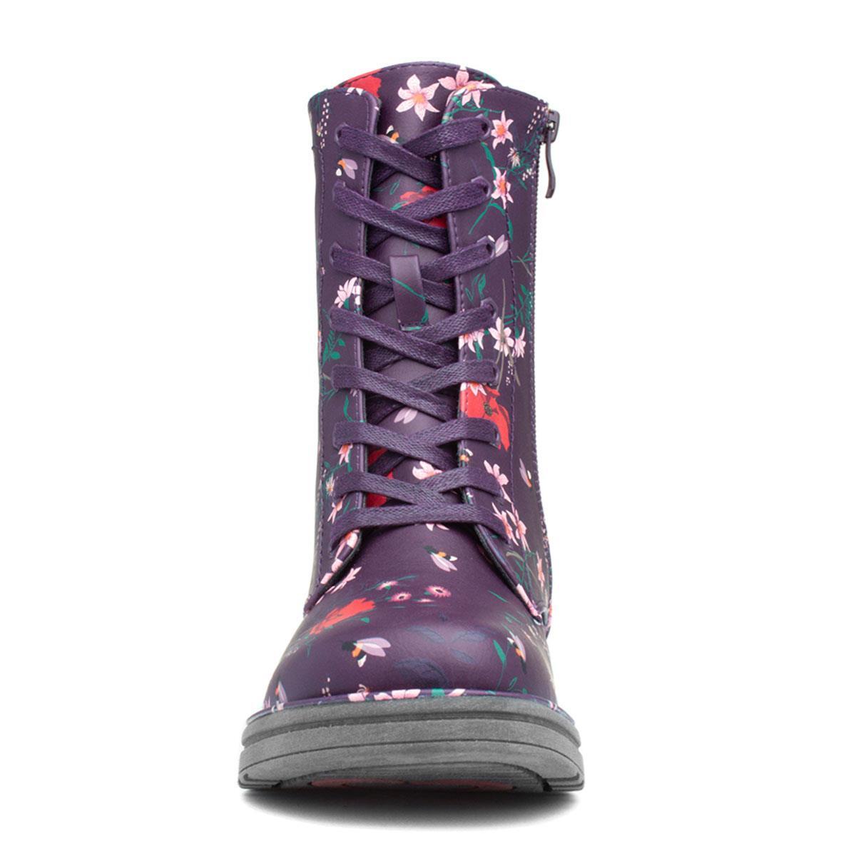 Heavenly Feet Women's Boots Purple Flower Print Lace Up Martina4