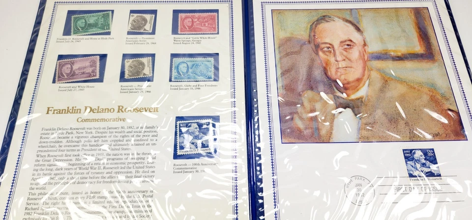 Vintage 1982 Franklin Delano Roosevelt 1950 FDC & mint stamps in PCS 8X10 folio - Image 2 of 4