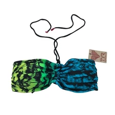 TYR Mojave Tie Dye Bikini Top Bandeau Padded Bra Blue Green Black L