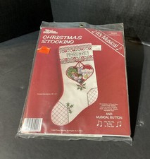 VTG Three Needles GIRL  SANTA Musical Stocking Cross Stitch Kit 55001 Christmas