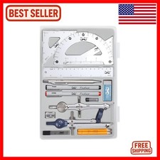 Complete 15-Piece Geometry Kit with Metal Rulers and Compasses for Precision