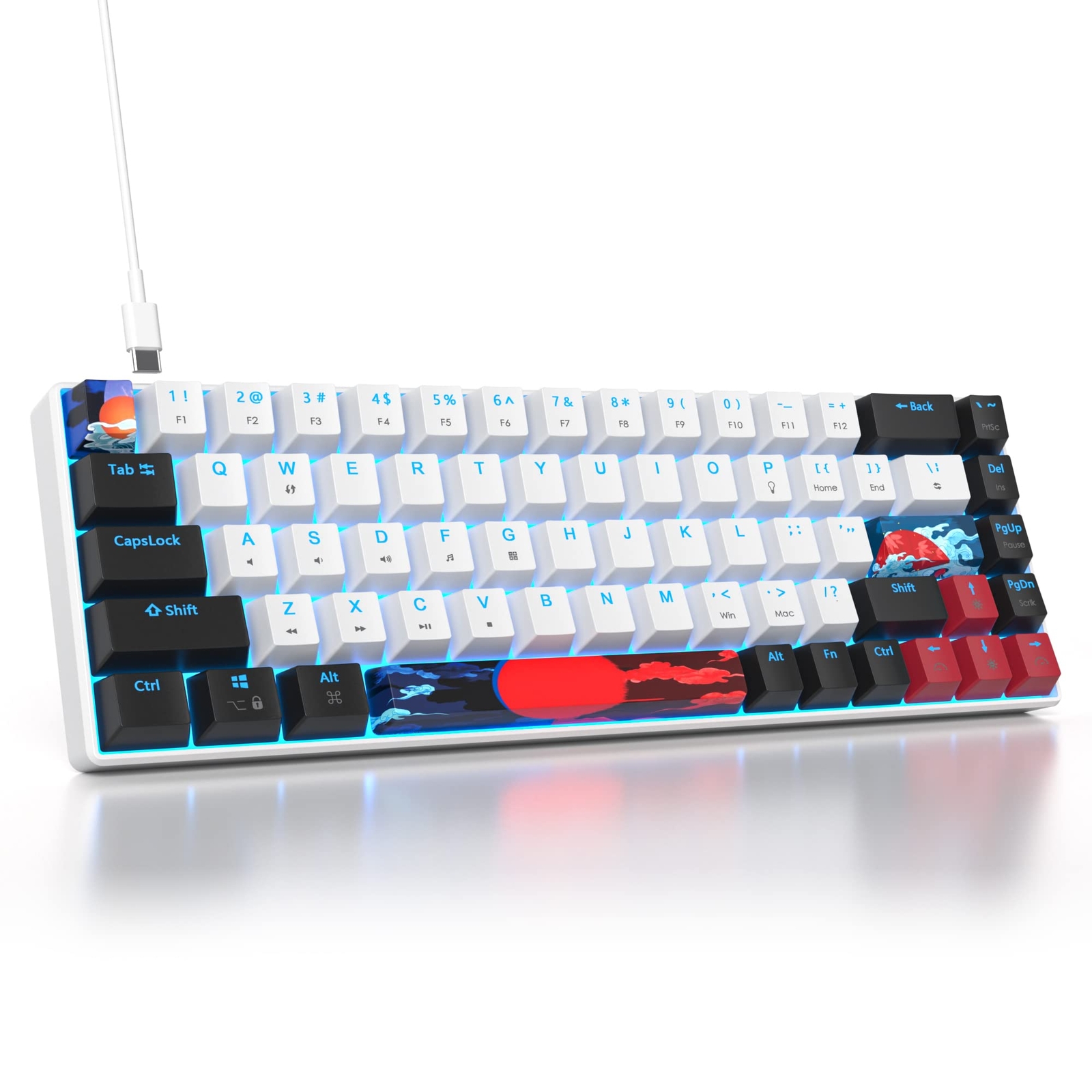 60 Percent Gaming Keyboard 68 Keys Mechanical Keyboard LED Backlit Compact Wi...-image