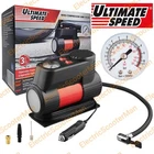 Ultimate Speed 12V Car Tyres Mini Air Compressor With LED Light + 3 Adaptors
