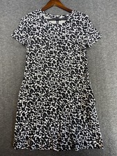 Ellen Tracy Women’s Small Black Gray White Cheetah Short Sleeve Shirt Dress
