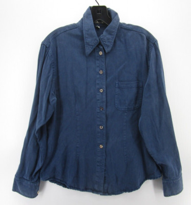 VINTAGE Saks Fifth Avenue Top Women Medium Blue Denim Button Up 