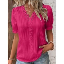 Womens V neck Summer Ladies T-Shirt Blouse Short Sleeve Tops Pullover Plus Size