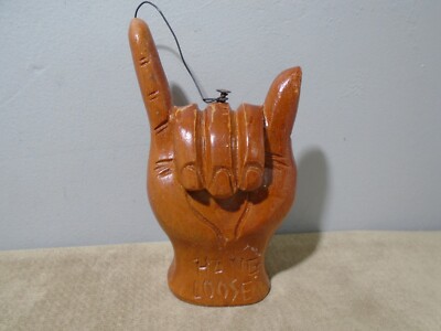 HANDMADE CARVED WOODEN  HANG LOOSE  HAND GESTURE 4  X 2.5  ORNAMENT UNBRANDED
