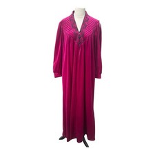 Vintage Gilligan  O'Malley Velour Robe Medium Magenta Quilted Collar USA Gothic